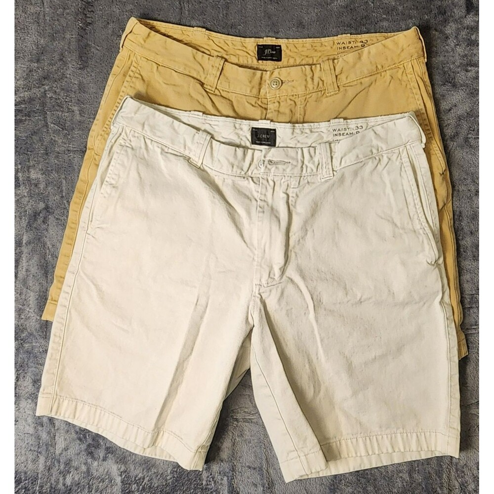 Lot of 2 J Crew Men 33 Stretch Chino Shorts 9 Inseam Beige Khaki Yellow Gold